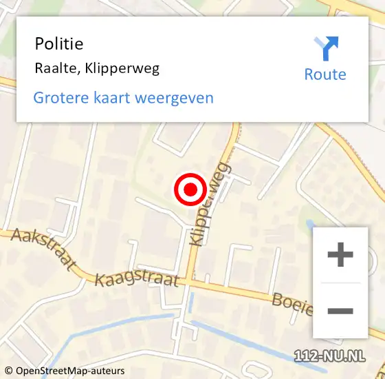 Locatie op kaart van de 112 melding: Politie Raalte, Klipperweg op 12 februari 2024 07:41