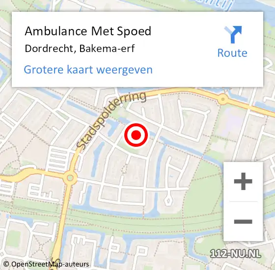 Locatie op kaart van de 112 melding: Ambulance Met Spoed Naar Dordrecht, Bakema-erf op 12 februari 2024 07:41