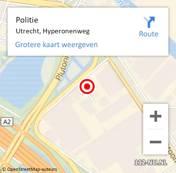 Locatie op kaart van de 112 melding: Politie Utrecht, Hyperonenweg op 12 februari 2024 07:49