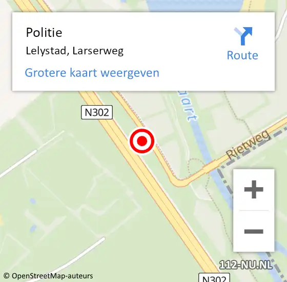 Locatie op kaart van de 112 melding: Politie Lelystad, Larserweg op 12 februari 2024 08:04