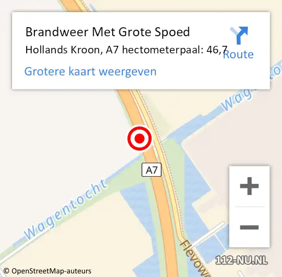 Locatie op kaart van de 112 melding: Brandweer Met Grote Spoed Naar Hollands Kroon, A7 hectometerpaal: 46,7 op 12 februari 2024 08:07