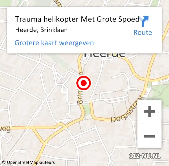 Locatie op kaart van de 112 melding: Trauma helikopter Met Grote Spoed Naar Heerde, Brinklaan op 12 februari 2024 08:23