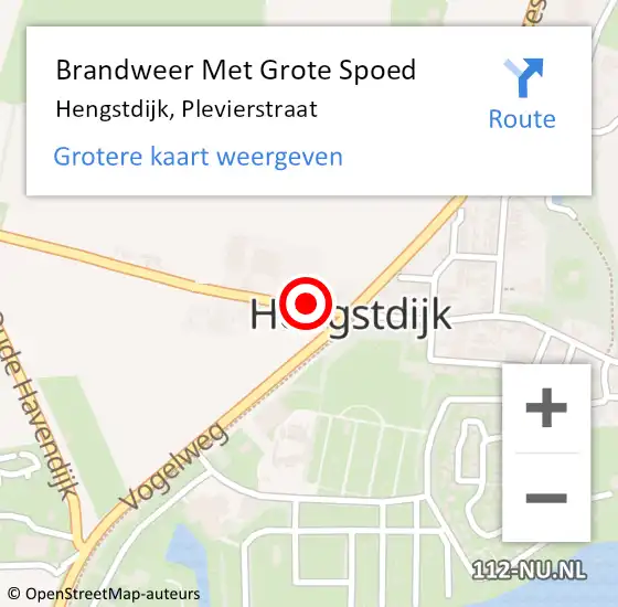 Locatie op kaart van de 112 melding: Brandweer Met Grote Spoed Naar Hengstdijk, Plevierstraat op 12 februari 2024 08:56