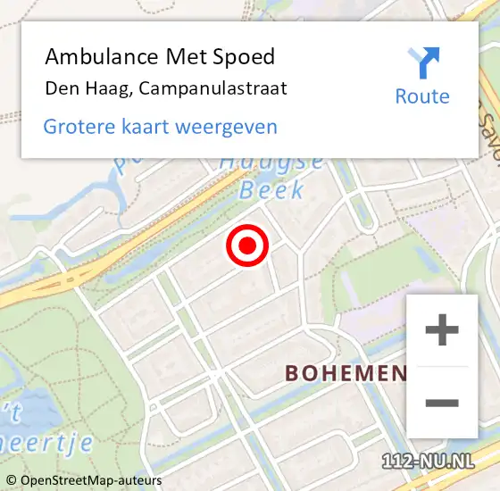 Locatie op kaart van de 112 melding: Ambulance Met Spoed Naar Den Haag, Campanulastraat op 12 februari 2024 09:20