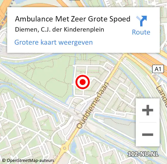 Locatie op kaart van de 112 melding: Ambulance Met Zeer Grote Spoed Naar Diemen, C.J. der Kinderenplein op 12 februari 2024 09:28