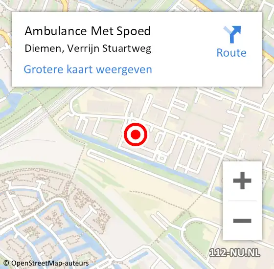 Locatie op kaart van de 112 melding: Ambulance Met Spoed Naar Diemen, Verrijn Stuartweg op 12 februari 2024 09:28