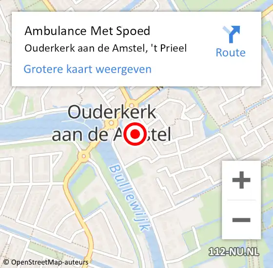 Locatie op kaart van de 112 melding: Ambulance Met Spoed Naar Ouderkerk aan de Amstel, 't Prieel op 12 februari 2024 09:28