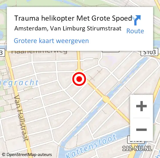 Locatie op kaart van de 112 melding: Trauma helikopter Met Grote Spoed Naar Amsterdam, Van Limburg Stirumstraat op 12 februari 2024 09:31