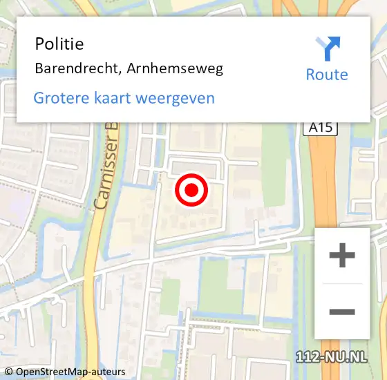 Locatie op kaart van de 112 melding: Politie Barendrecht, Arnhemseweg op 12 februari 2024 09:49