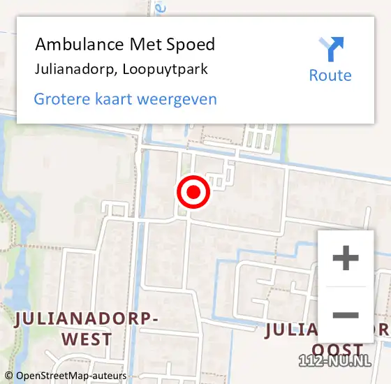 Locatie op kaart van de 112 melding: Ambulance Met Spoed Naar Julianadorp, Loopuytpark op 12 februari 2024 10:09