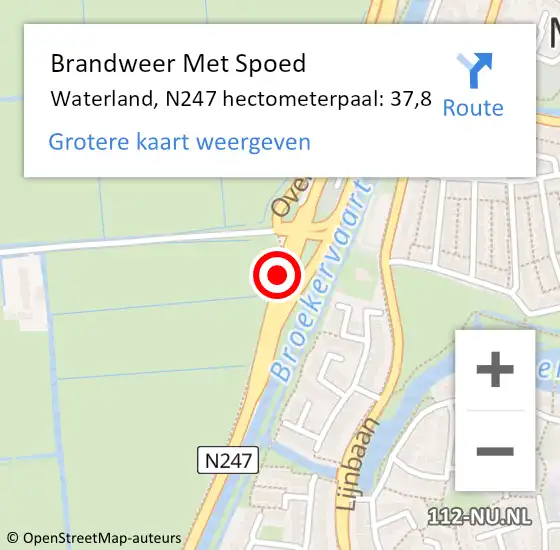 Locatie op kaart van de 112 melding: Brandweer Met Spoed Naar Waterland, N247 hectometerpaal: 37,8 op 12 februari 2024 10:14