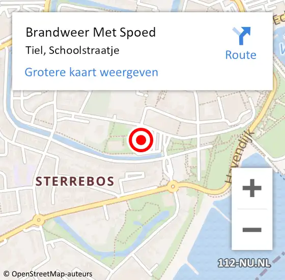 Locatie op kaart van de 112 melding: Brandweer Met Spoed Naar Tiel, Schoolstraatje op 12 februari 2024 11:07