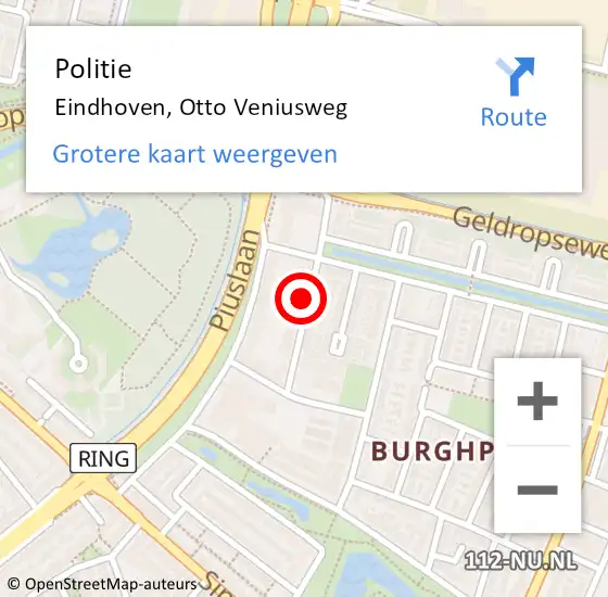 Locatie op kaart van de 112 melding: Politie Eindhoven, Otto Veniusweg op 12 februari 2024 11:15