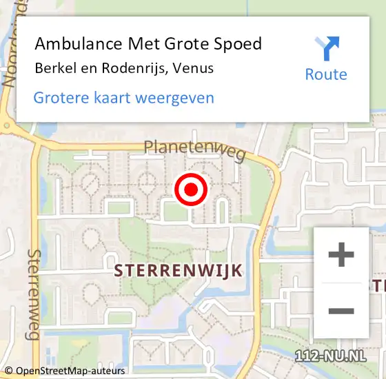 Locatie op kaart van de 112 melding: Ambulance Met Grote Spoed Naar Berkel en Rodenrijs, Venus op 12 februari 2024 11:43