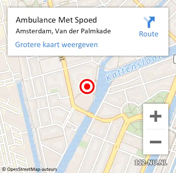 Locatie op kaart van de 112 melding: Ambulance Met Spoed Naar Amsterdam, Van der Palmkade op 12 februari 2024 11:46