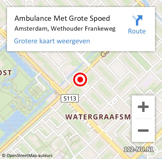 Locatie op kaart van de 112 melding: Ambulance Met Grote Spoed Naar Amsterdam, Wethouder Frankeweg op 12 februari 2024 11:51