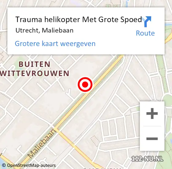 Locatie op kaart van de 112 melding: Trauma helikopter Met Grote Spoed Naar Utrecht, Maliebaan op 12 februari 2024 11:54