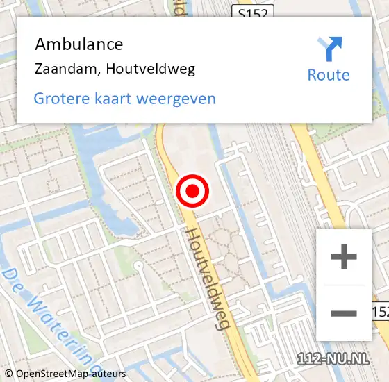 Locatie op kaart van de 112 melding: Ambulance Zaandam, Houtveldweg op 12 februari 2024 12:04