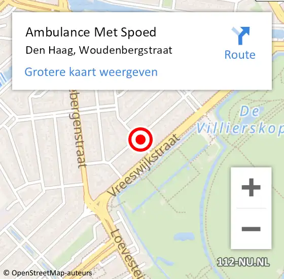 Locatie op kaart van de 112 melding: Ambulance Met Spoed Naar Den Haag, Woudenbergstraat op 12 februari 2024 12:24