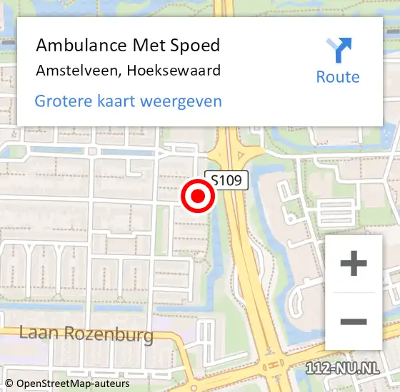 Locatie op kaart van de 112 melding: Ambulance Met Spoed Naar Amstelveen, Hoeksewaard op 12 februari 2024 12:29