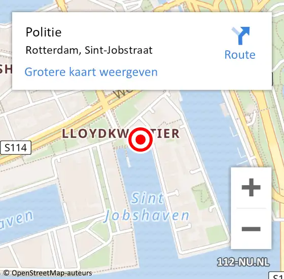 Locatie op kaart van de 112 melding: Politie Rotterdam, Sint-Jobstraat op 12 februari 2024 12:40