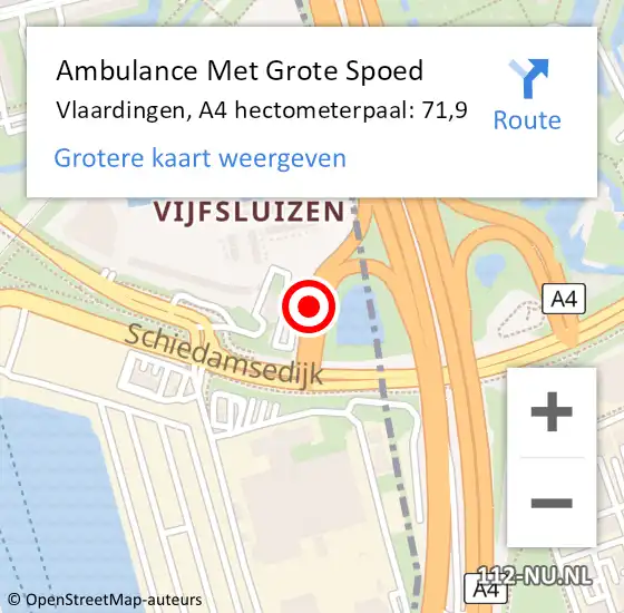 Locatie op kaart van de 112 melding: Ambulance Met Grote Spoed Naar Vlaardingen, A4 hectometerpaal: 71,9 op 12 februari 2024 13:17