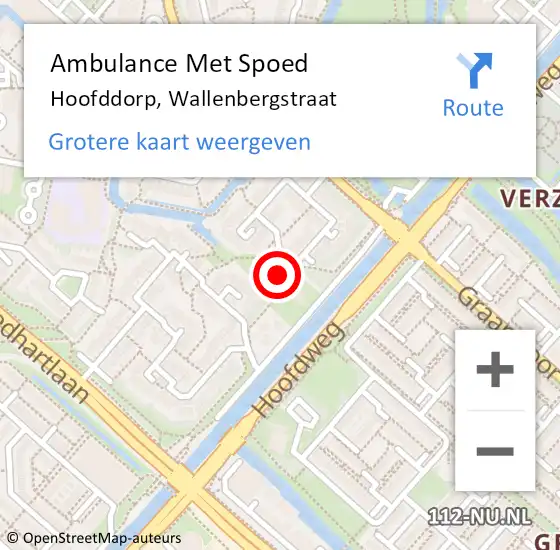 Locatie op kaart van de 112 melding: Ambulance Met Spoed Naar Hoofddorp, Wallenbergstraat op 12 februari 2024 13:20