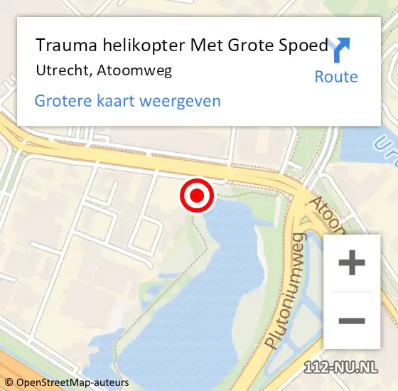 Locatie op kaart van de 112 melding: Trauma helikopter Met Grote Spoed Naar Utrecht, Atoomweg op 12 februari 2024 13:30