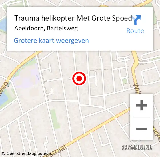 Locatie op kaart van de 112 melding: Trauma helikopter Met Grote Spoed Naar Apeldoorn, Bartelsweg op 12 februari 2024 13:33