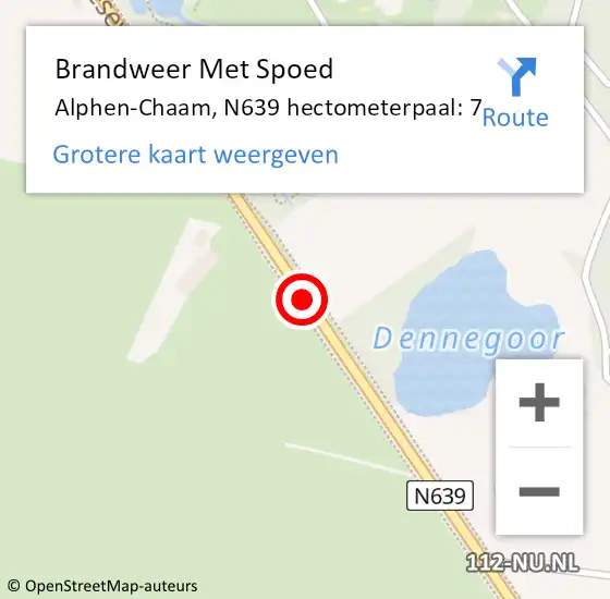 Locatie op kaart van de 112 melding: Brandweer Met Spoed Naar Alphen-Chaam, N639 hectometerpaal: 7 op 12 februari 2024 13:36