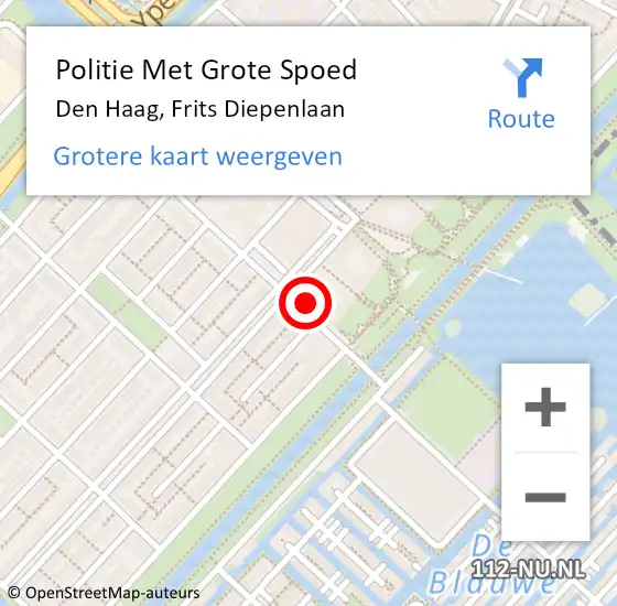 Locatie op kaart van de 112 melding: Politie Met Grote Spoed Naar Den Haag, Frits Diepenlaan op 12 februari 2024 13:45