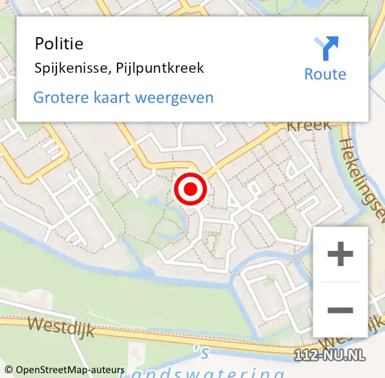 Locatie op kaart van de 112 melding: Politie Spijkenisse, Pijlpuntkreek op 12 februari 2024 13:47