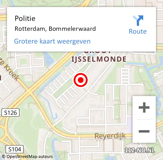 Locatie op kaart van de 112 melding: Politie Rotterdam, Bommelerwaard op 12 februari 2024 13:48