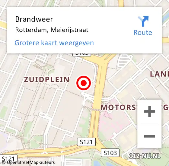 Locatie op kaart van de 112 melding: Brandweer Rotterdam, Meierijstraat op 12 februari 2024 14:03