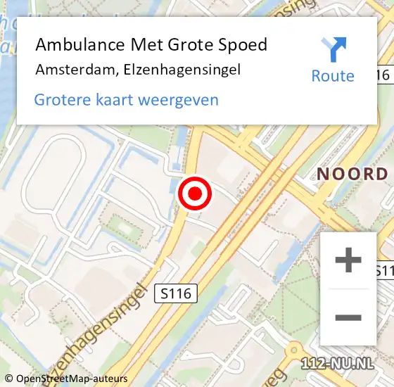Locatie op kaart van de 112 melding: Ambulance Met Grote Spoed Naar Amsterdam, Elzenhagensingel op 12 februari 2024 14:18