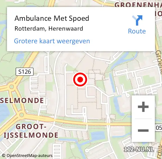 Locatie op kaart van de 112 melding: Ambulance Met Spoed Naar Rotterdam, Herenwaard op 12 februari 2024 14:21