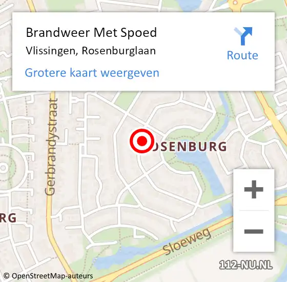 Locatie op kaart van de 112 melding: Brandweer Met Spoed Naar Vlissingen, Rosenburglaan op 12 februari 2024 14:38