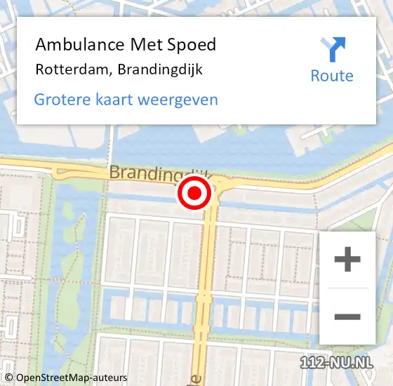 Locatie op kaart van de 112 melding: Ambulance Met Spoed Naar Rotterdam, Brandingdijk op 12 februari 2024 14:39
