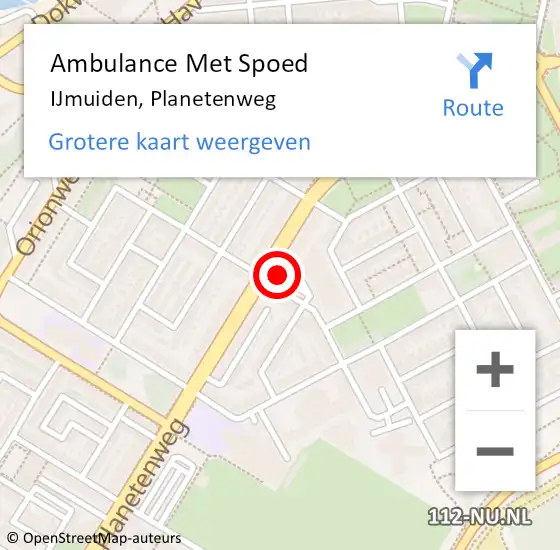 Locatie op kaart van de 112 melding: Ambulance Met Spoed Naar IJmuiden, Planetenweg op 12 februari 2024 15:09