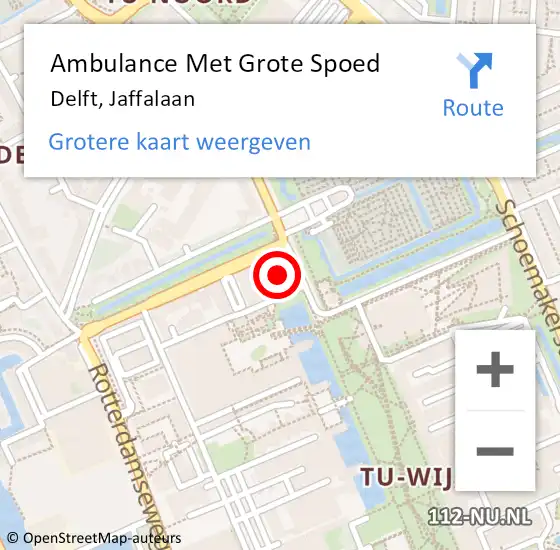 Locatie op kaart van de 112 melding: Ambulance Met Grote Spoed Naar Delft, Jaffalaan op 12 februari 2024 15:16