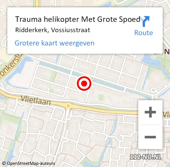 Locatie op kaart van de 112 melding: Trauma helikopter Met Grote Spoed Naar Ridderkerk, Vossiusstraat op 12 februari 2024 15:27