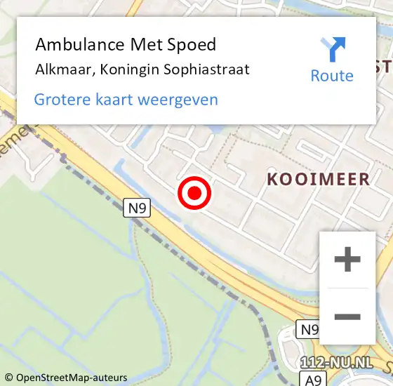 Locatie op kaart van de 112 melding: Ambulance Met Spoed Naar Alkmaar, Koningin Sophiastraat op 12 februari 2024 15:37