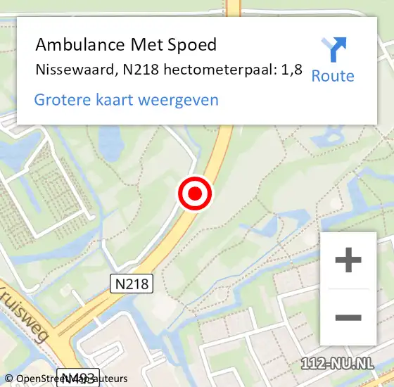 Locatie op kaart van de 112 melding: Ambulance Met Spoed Naar Nissewaard, N218 hectometerpaal: 1,8 op 12 februari 2024 15:37