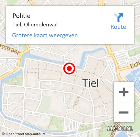 Locatie op kaart van de 112 melding: Politie Tiel, Oliemolenwal op 12 februari 2024 15:51