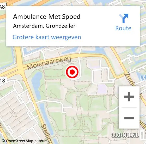 Locatie op kaart van de 112 melding: Ambulance Met Spoed Naar Amsterdam, Grondzeiler op 12 februari 2024 16:10