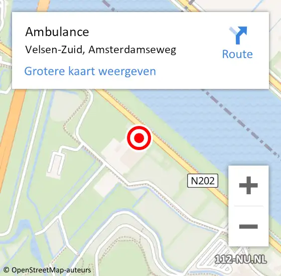 Locatie op kaart van de 112 melding: Ambulance Velsen-Zuid, Amsterdamseweg op 12 februari 2024 16:11