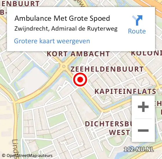 Locatie op kaart van de 112 melding: Ambulance Met Grote Spoed Naar Zwijndrecht, Admiraal de Ruyterweg op 12 februari 2024 16:14