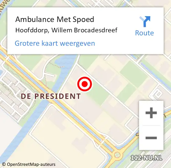 Locatie op kaart van de 112 melding: Ambulance Met Spoed Naar Hoofddorp, Willem Brocadesdreef op 12 februari 2024 16:41