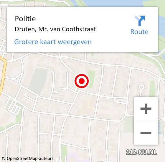 Locatie op kaart van de 112 melding: Politie Druten, Mr. van Coothstraat op 12 februari 2024 16:45