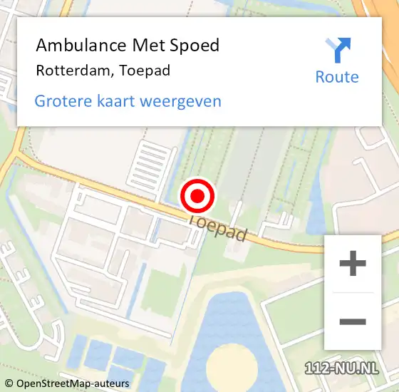 Locatie op kaart van de 112 melding: Ambulance Met Spoed Naar Rotterdam, Toepad op 12 februari 2024 16:47